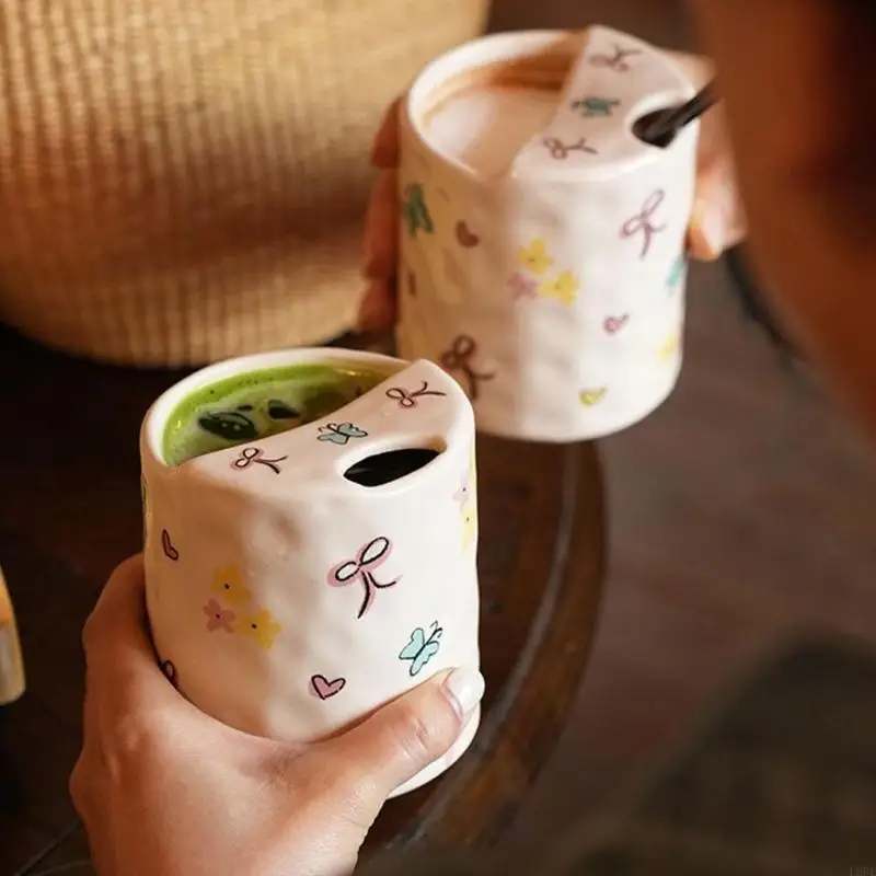 L9BE Heat Resistant Ceramic Mug Nonslip Handheld Cup With Sip Hole For Hot Chocolate