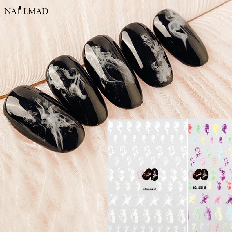 1 Sheet Smoke 3D Nail Art Stickers Colorful Sumdge Nail Stickers Nail Decals Adhesive Sticker Tattoo Slides