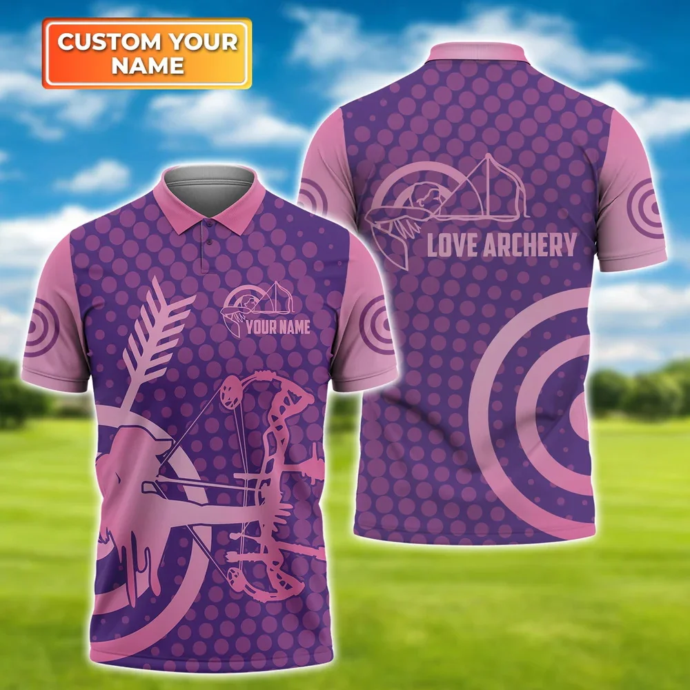 PLstar Cosmos Custom Name Archery Lovers 3D Printed Mens Polo Shirt Summer Short Sleeve Archery Players Polo Shirt POL-53