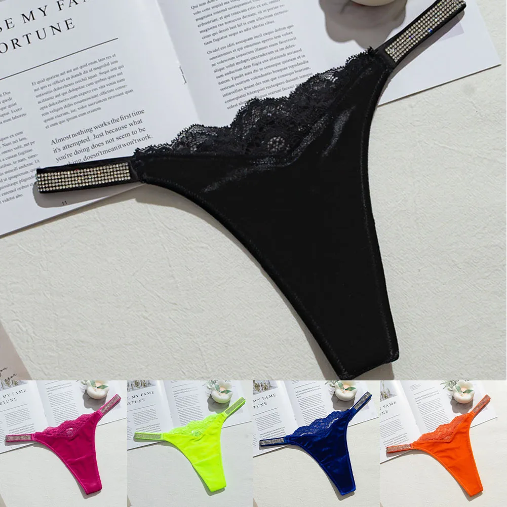 

Women Ladies Daily Sexy Lingerie Underwear Rhinestone Thong Velvet Lace Comfortable Breathable Underpant