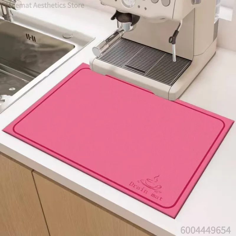 Modern Minimalist Drain Mat Simple Line Pattern Kitchen Mat Non-Slip Heat Resistant Kitchen Countertop Protectors Decor Mat