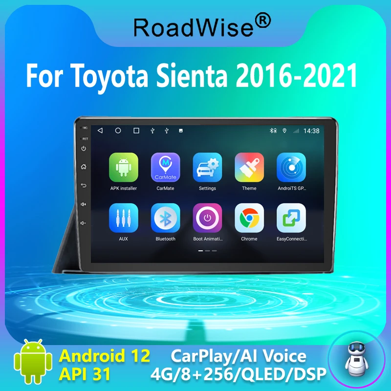 

Roadwise 8+256 Android 12 Car Radio For Toyota Taitet Sienta 2016 - 2021 Multimedia Carplay 4G Wifi GPS DSP DVD 2 Din Autoradio