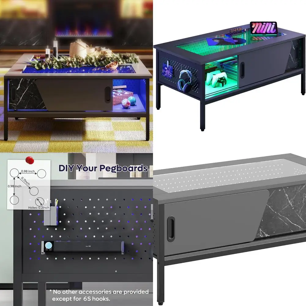 طاولة قهوة حديثة مكونة من 42 مصباح LED مع سطح زجاجي لغرفة المعيشة ولمسات سوداء