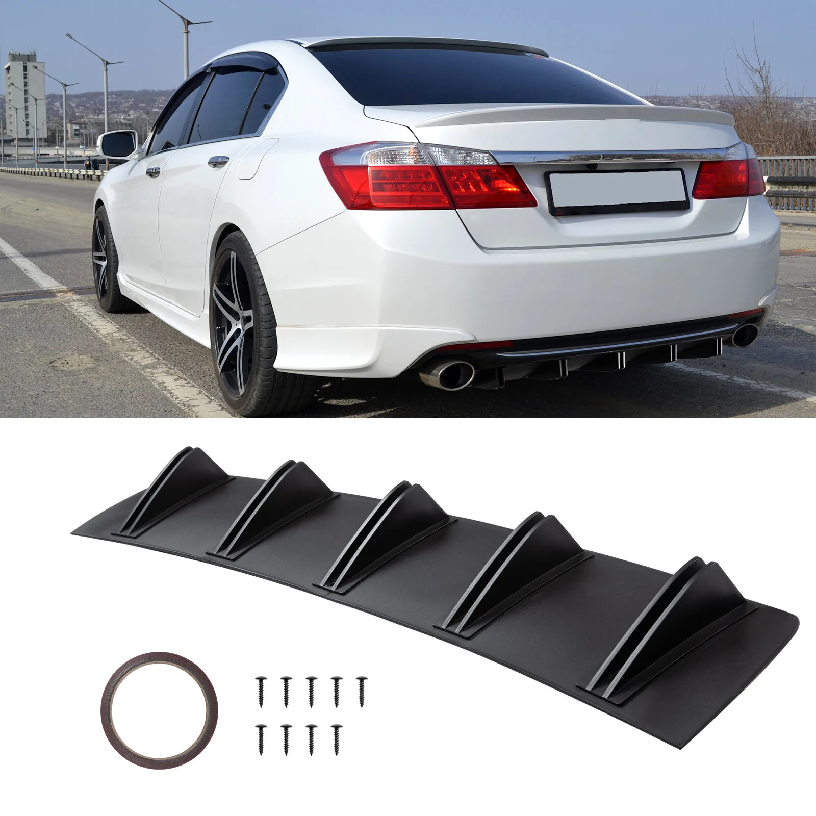 

For 2013-2017 Honda Accord 10 Fins Rear Bumper Diffuser Spoiler Lip Splitter