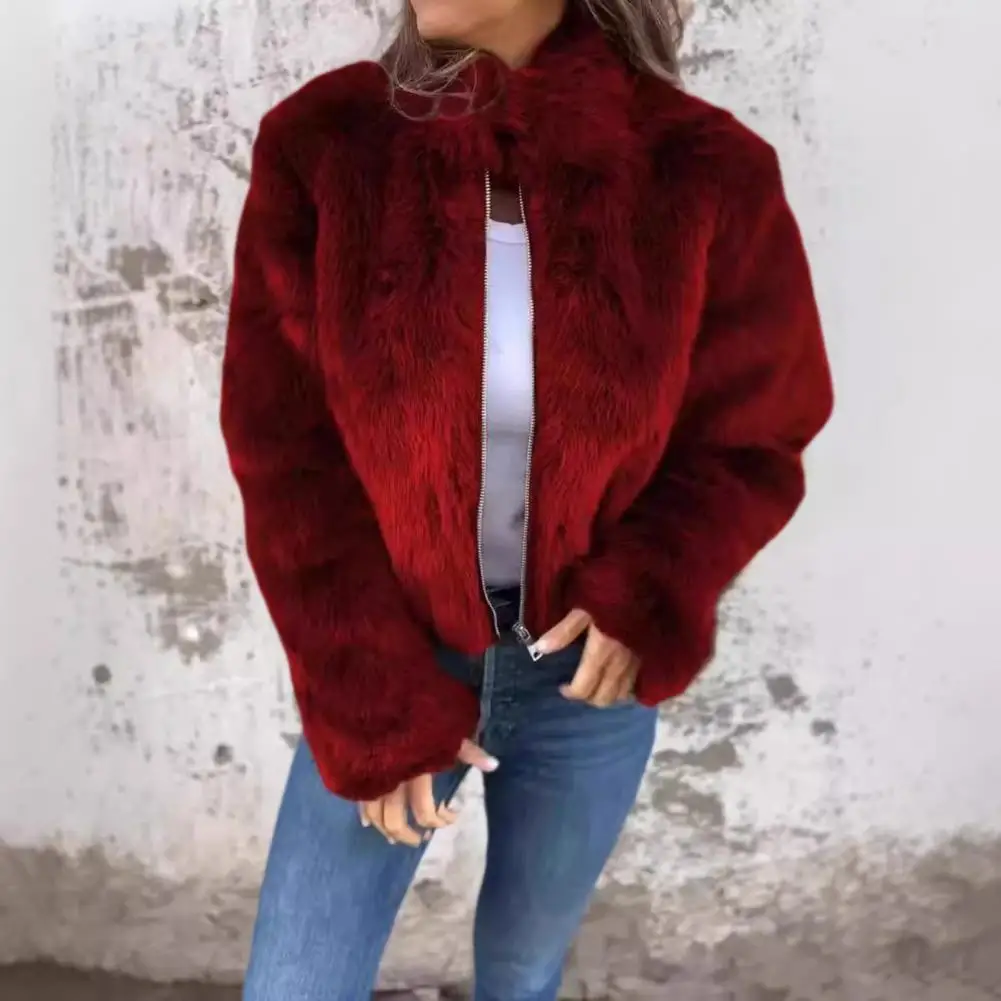 Winter Women's Jacket Thick Faux Fur Warm High Collar Solid Color Long Sleeve Luxury Style Club Holiday Coat