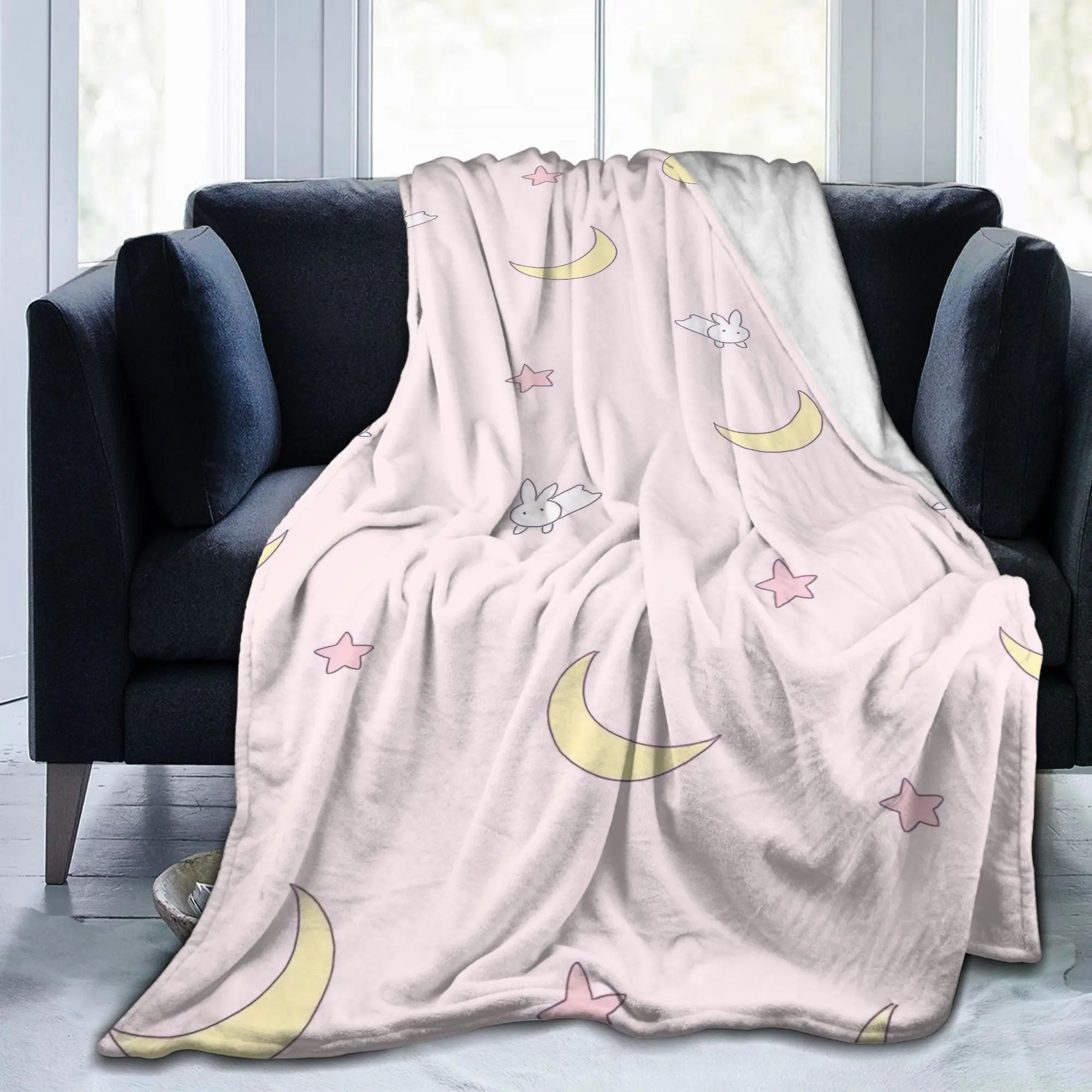 

Moon Blanket Star Rabbit Girl Wool Novelty Soft Throw Blankets for Bed Sofa All Season