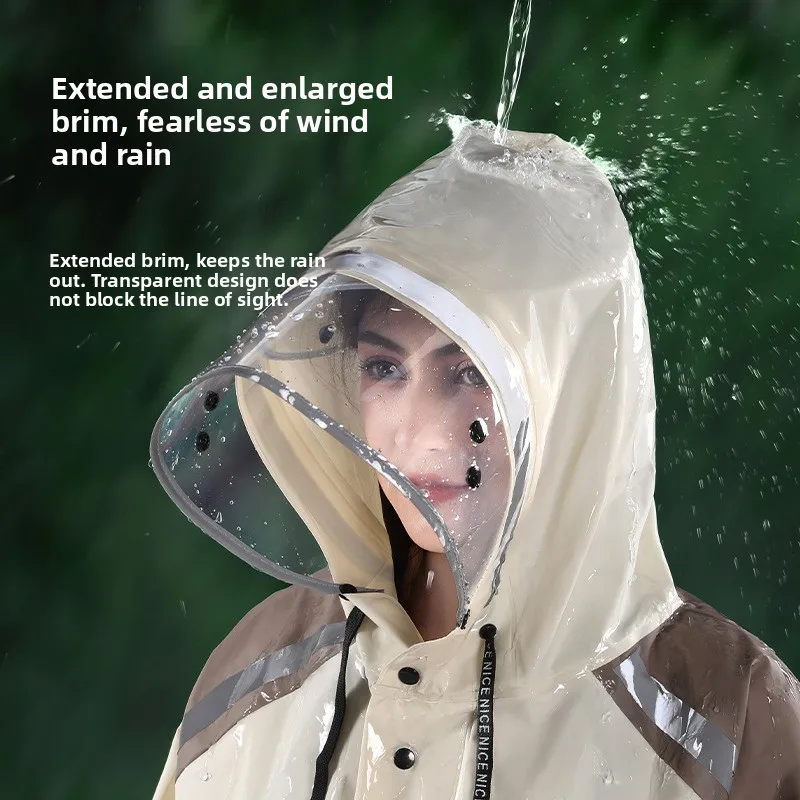 Long Raincoat for Women, Adult Outdoor Wear, Waist-cinching One-piece Rain Poncho for Electric Vehicles