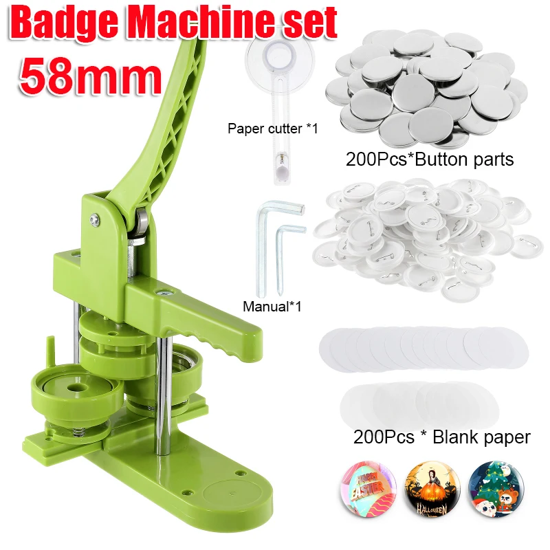 ボタンとバッジメーカーのセット、DIYピン、プレス機、パンチ、部品、写真とサークルカッター、58mm