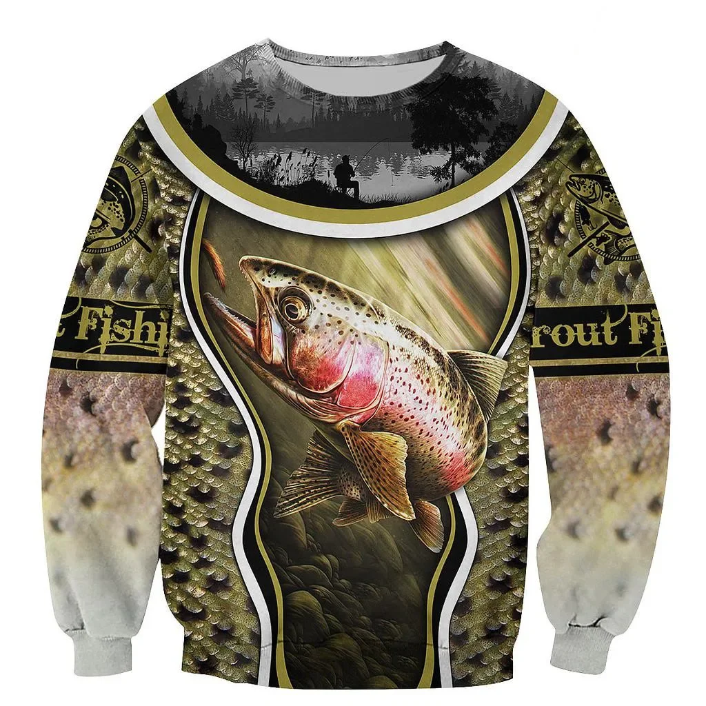 New fashion Hoodie Trout Fishing Series 3D Printed Sweatshirt Hoodie Zipper Hoodie Unisex Street Casual Sweatshirt NO0001