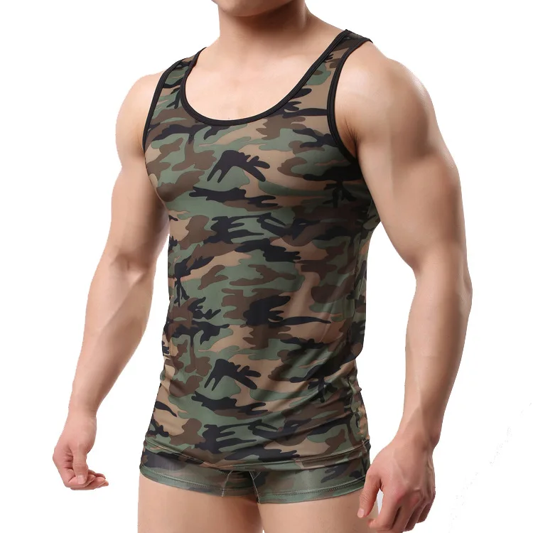 

Men Tank Top Undershirt Man Sleeveless Shirt Fitness Gym Clothing Camouflage Singlet Quick Dry Bodybuilding Muscle Vest Elastic