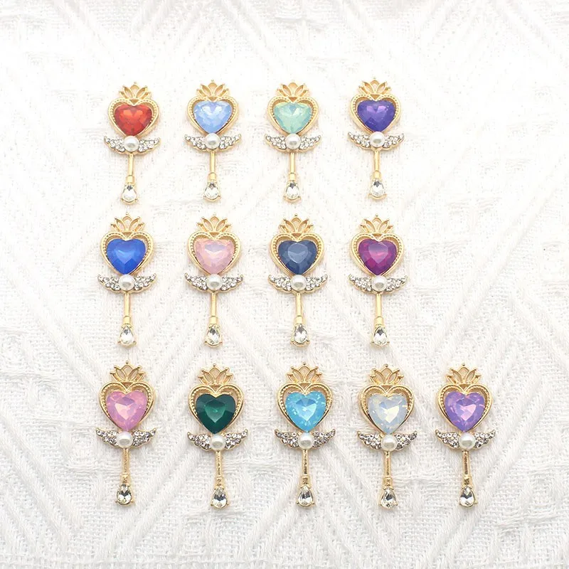 

5Pcs 18 * 43mm magic wand alloy jewelry rhinestone acrylic embellishment heart gold flower plate Diy hair accessory bow