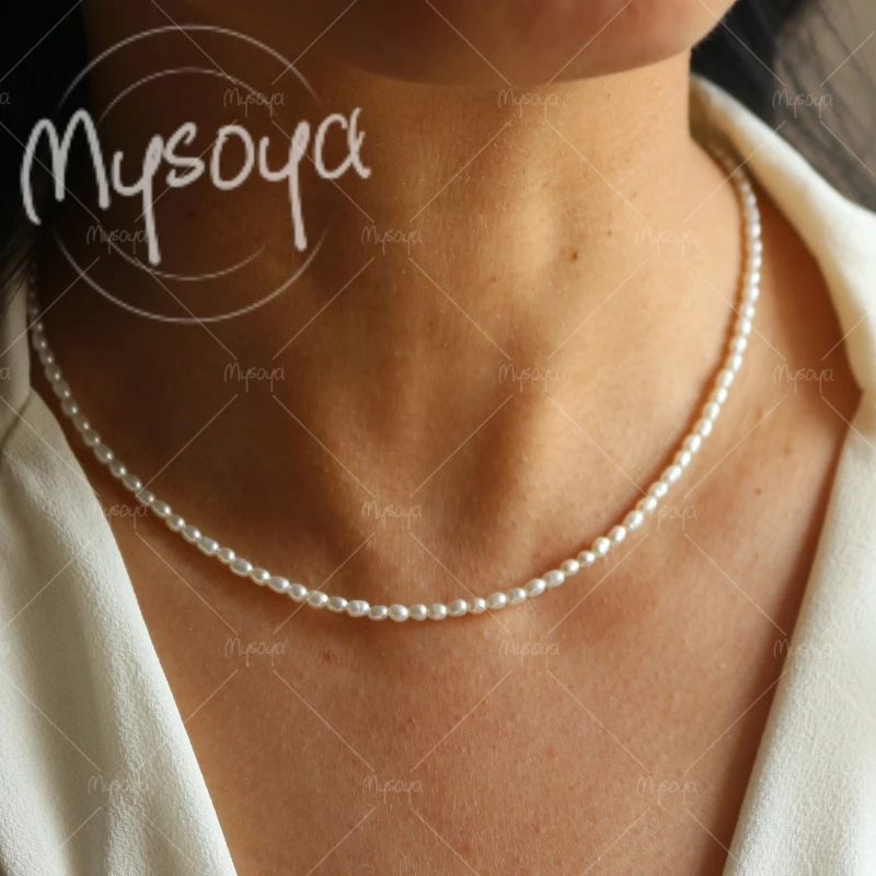 

MYSOYA 2-3mm White Rice Pearl Necklace, Suitable for Party/ Birthday/anniversary/ Wedding/ Mother's Day/ Father's Day Gift A0768