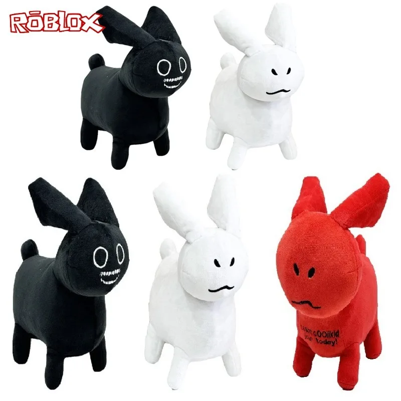 Produtos roblox jogo criativo periférico dos desenhos animados bonito preto e branco coelho brinquedo de pelúcia boneca decoração do quarto presentes aniversário