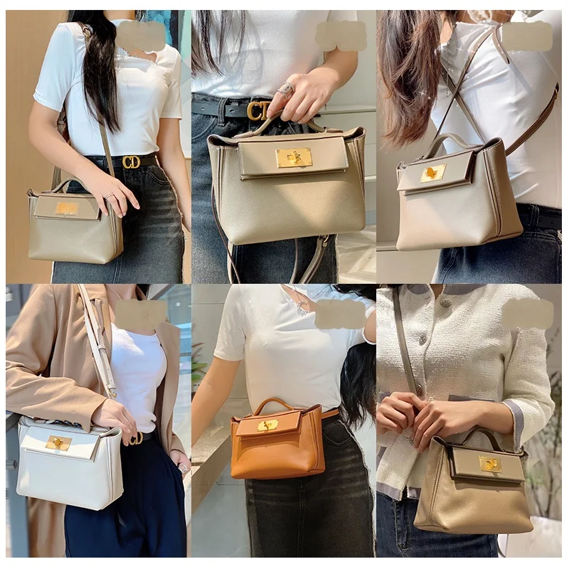 High-End Half-Handmade Genuine Leather  Bag Women's 2424 Bag New New Arrival Shoulder Hand-Carrng Small Crossbody Bag