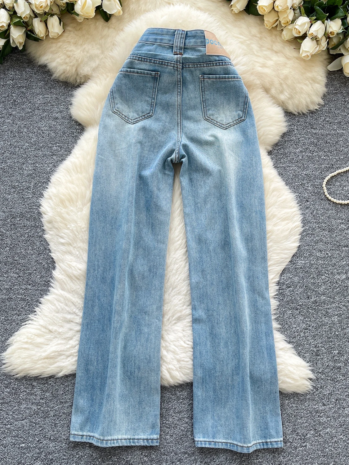Jeans coreani Faion a vita alta in denim Design da donna Sensation Piccolo foro Cro Pantaloni larghi dimagranti larghi casual