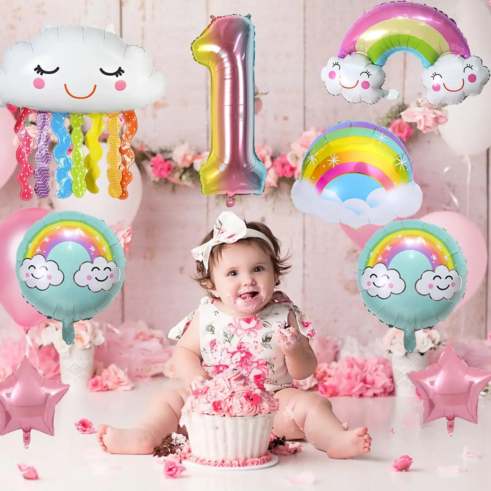 8szt Rainbow Smile Cloud Balloon 32-calowe balony foliowe z gradientowymi liczbami dla dzieci w wieku 1-9 lat Dekoracje urodzinowe dla dzieci Rocznica dziecka — zdjęcie 4