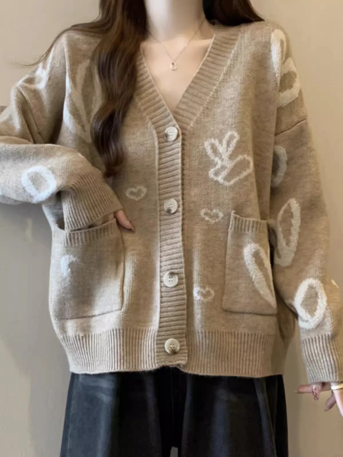 Korean Sle Versatile Knitted Open Cardigan Women's Early Autumn High School Junior High Student Large Children's Design Sen...