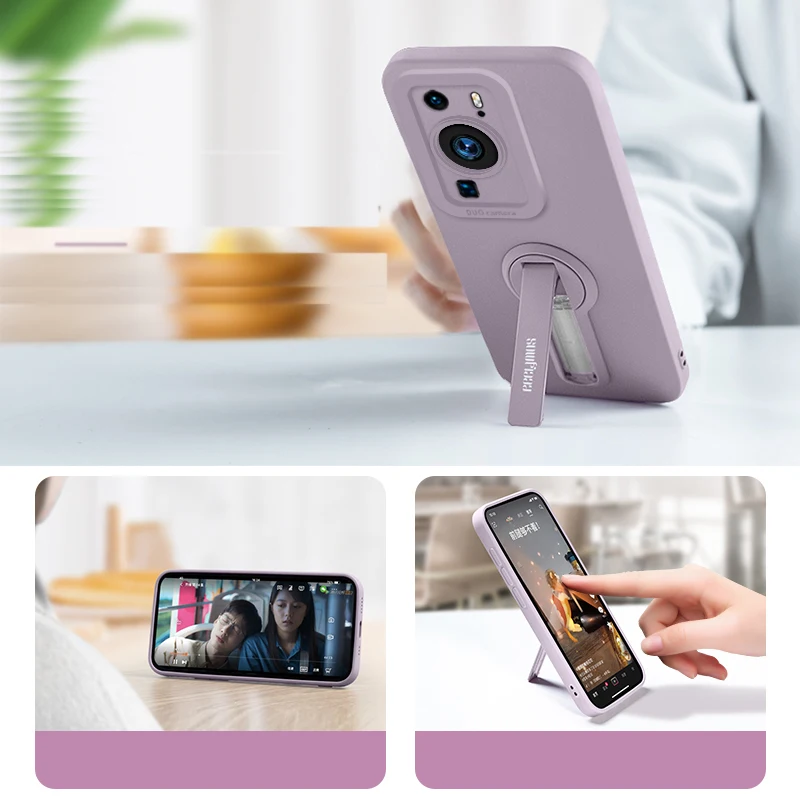 حافظة لهاتف هواوي P60 P50 P40 P30 Pura70 Pro حافظة من السيليكون السائل غطاء حماية ناعم للكاميرا مع حامل واقي للشاشة