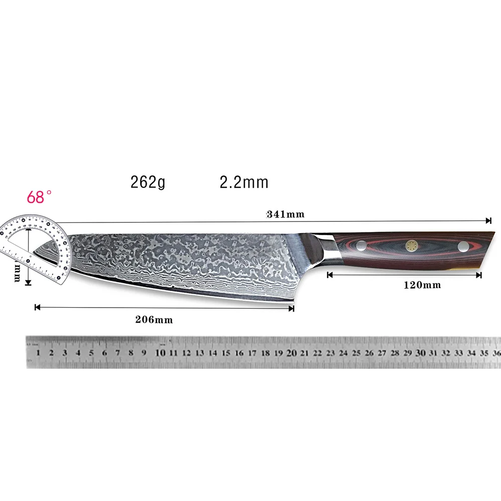 8 Inch Chef Knife 67-layers Damascus Steel VG-10 Blade G10 Handle Cleaver Meat Slicing Vegetables Professional Kitchen Knives