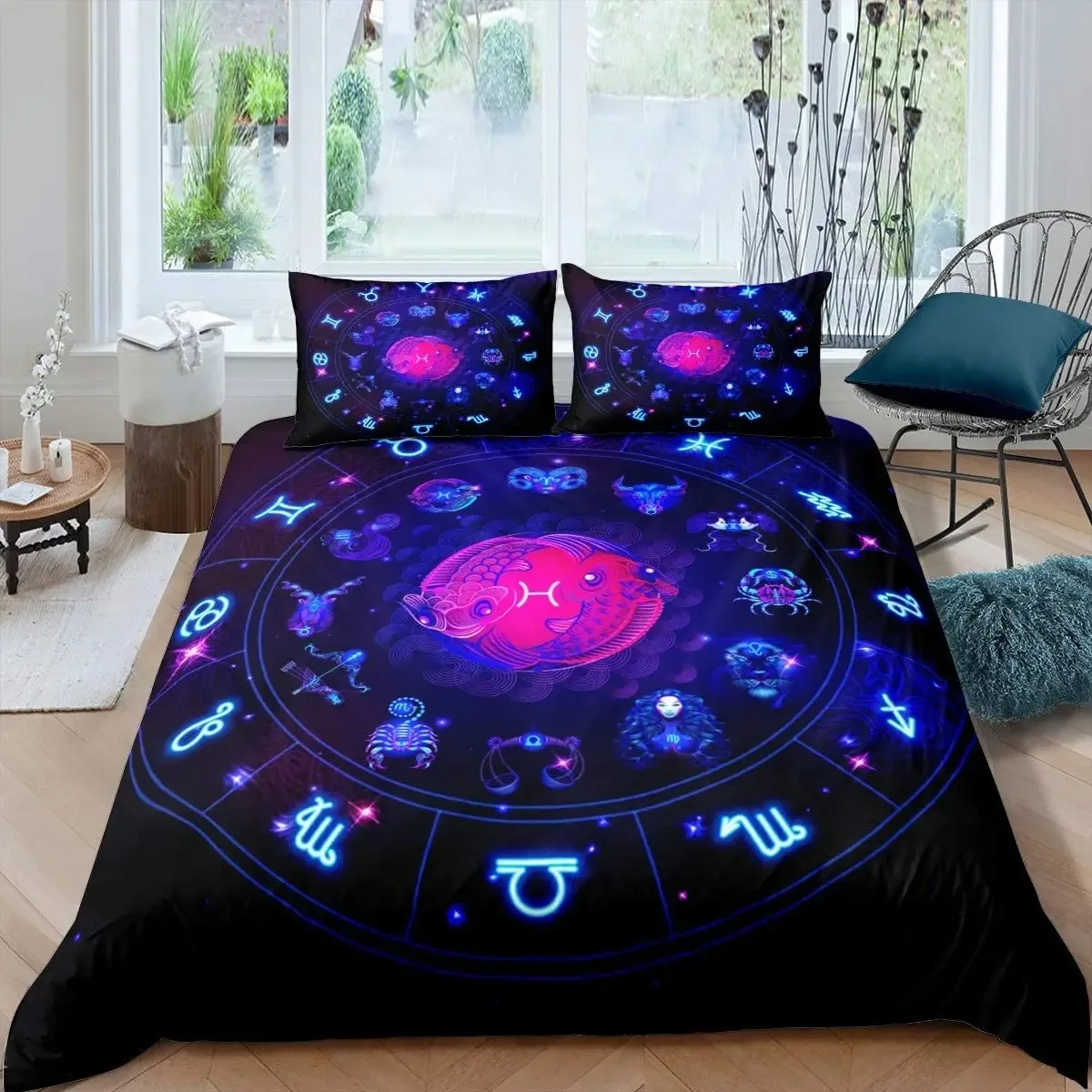 

Gemini Comforter Cover Set Twin Size Constellation Duvet Cover Set, Outer Space Universe Planet Print Bedding Set for Kids Teens