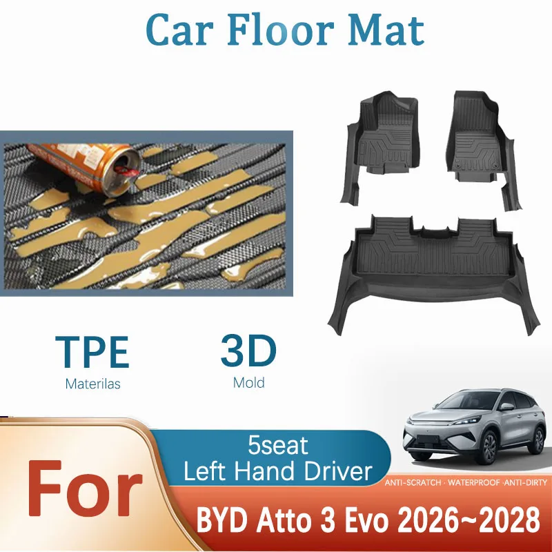 Juego Completo de Alfombrillas para Auto BYD Atto 3 Evo Yuan Plus Refresh SC2E 2026 2027 2028, Impermeables, para Volante a la Izquierda, Accesorios para Auto