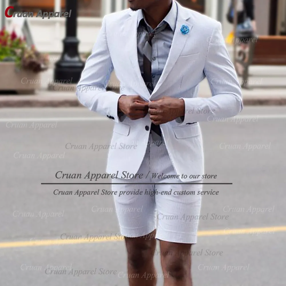 

Summer Fashion Designs White Suit Men Shorts Set Groomsmen Groom Wedding Suits Tailor-made Casual Sky Blue Blazer Pants 2Pcs