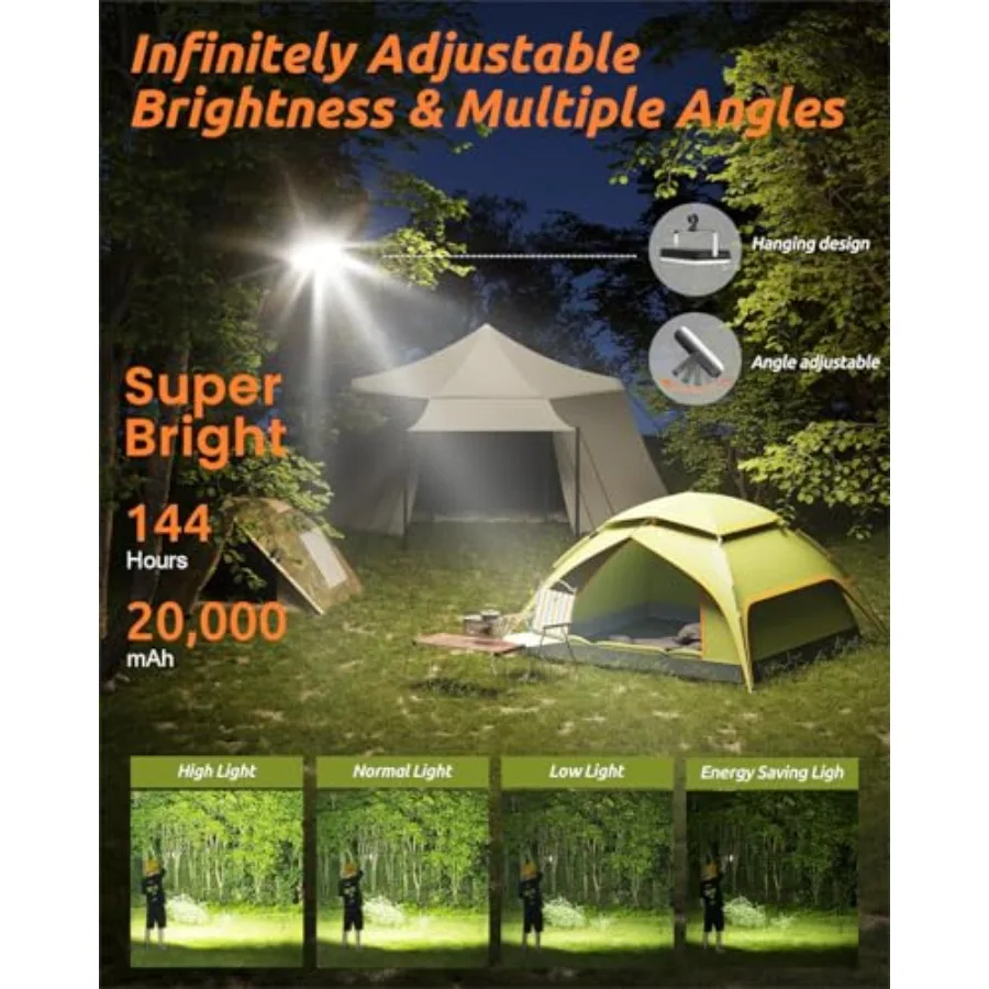 LED Camping Lantern Rechargeable 20000mAh Portable Camping Lights up to 144 Hours and 4 Light Modes IPX5 Waterproof Camping Ess