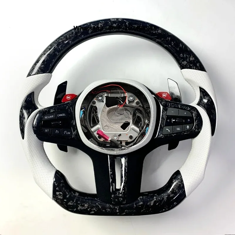 Forged Carbon Fiber Steering Wheel for White Leather Steering Wheel for 3 Series 5 Series X3 X5 X6 Sport Style G20 G02 G38
