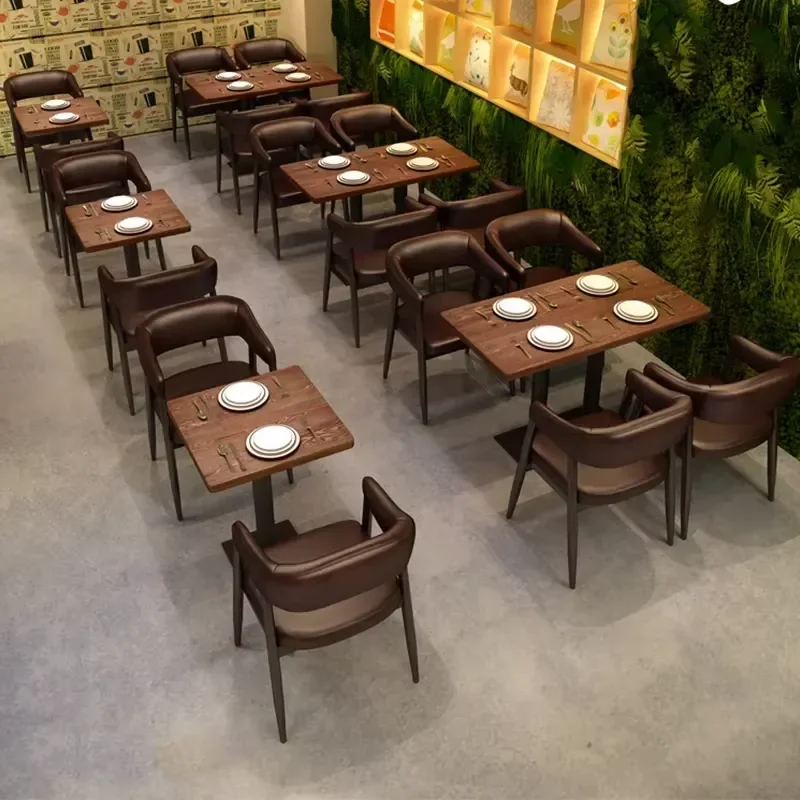 for Thai Coffee Shop Furniture Modern Style Space Saving Wooden Restaurant Fast Food Tea Table and Chair Set