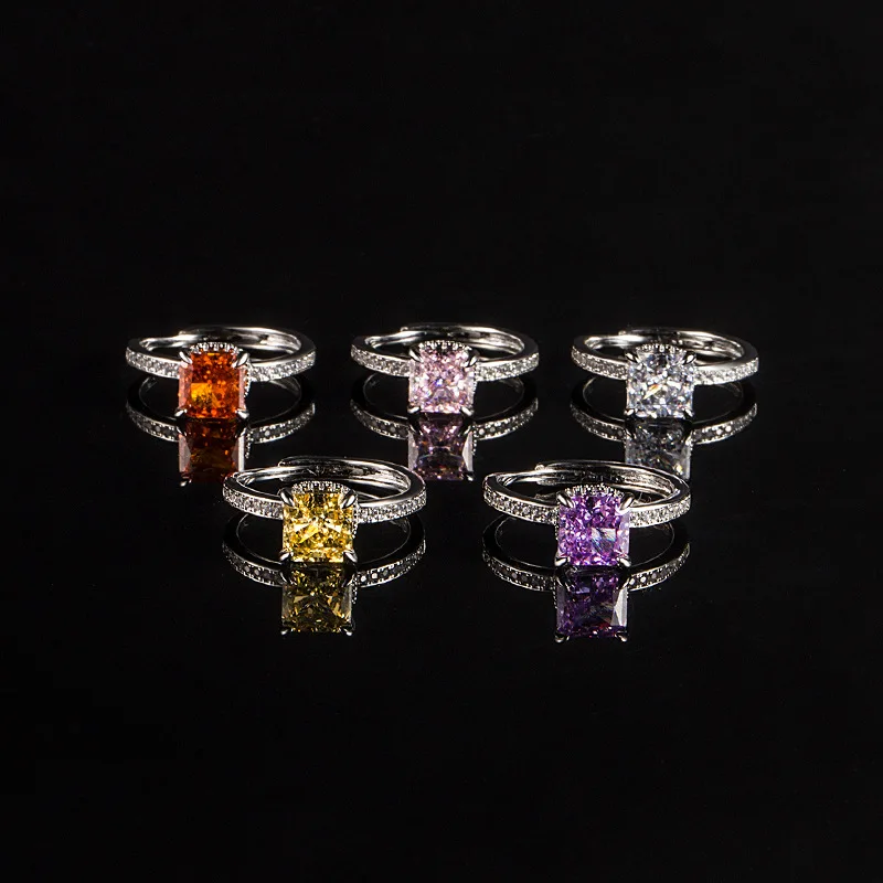

Elegant Women's S925 Sterling Silver Ring with Square Ice Flower Cut Pink Cubic Zirconia