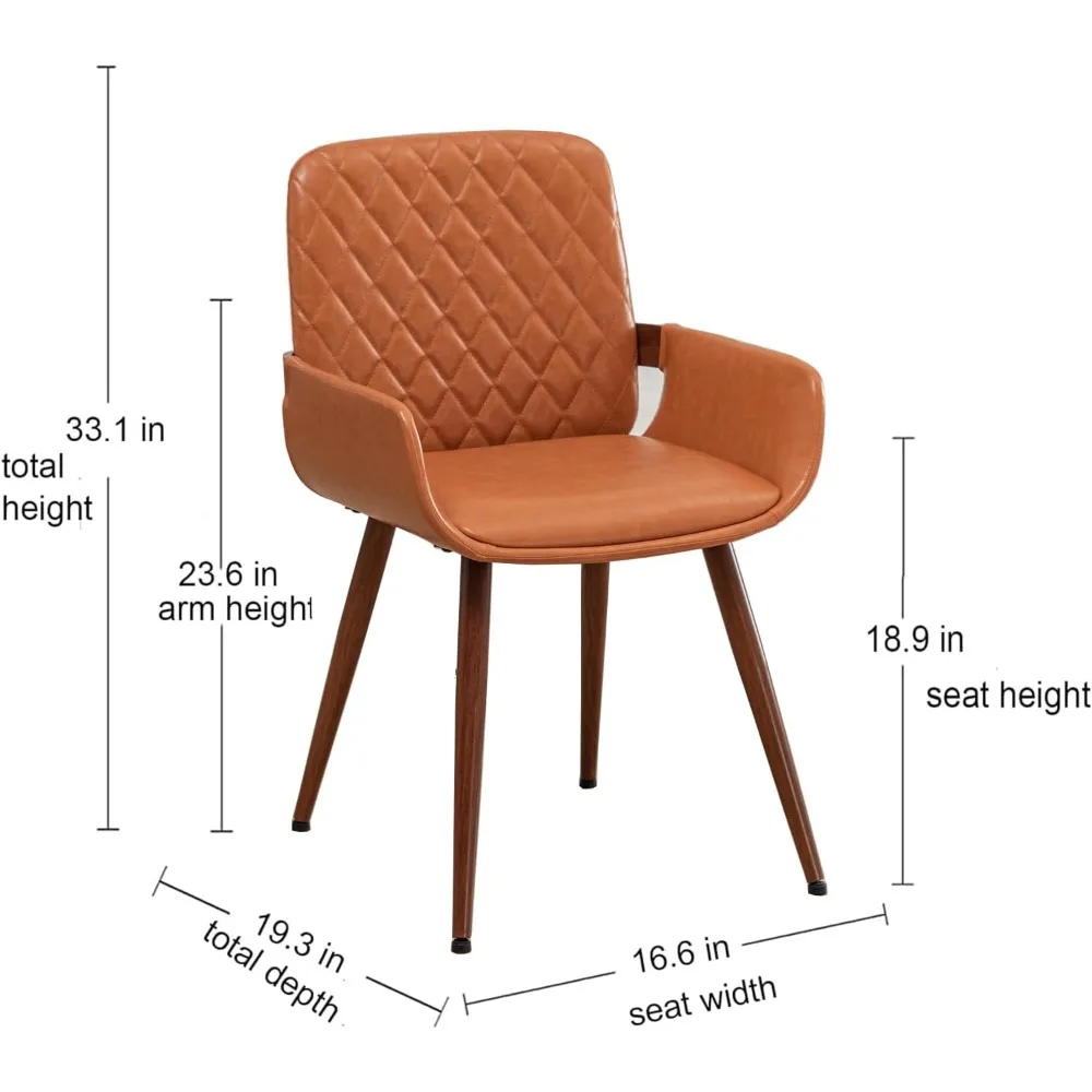 Sedie da pranzo moderne di metà secolo Set di 2 sedie in ecopelle con accento struttura in legno curvato con braccioli, sedile imbottito.