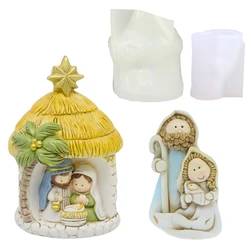 Molde de silicona artesanal de yeso de Natividad, molde de fundición de resina epoxi de la Sagrada Familia, cera perfumada de Navidad, decoración del hogar de Navidad