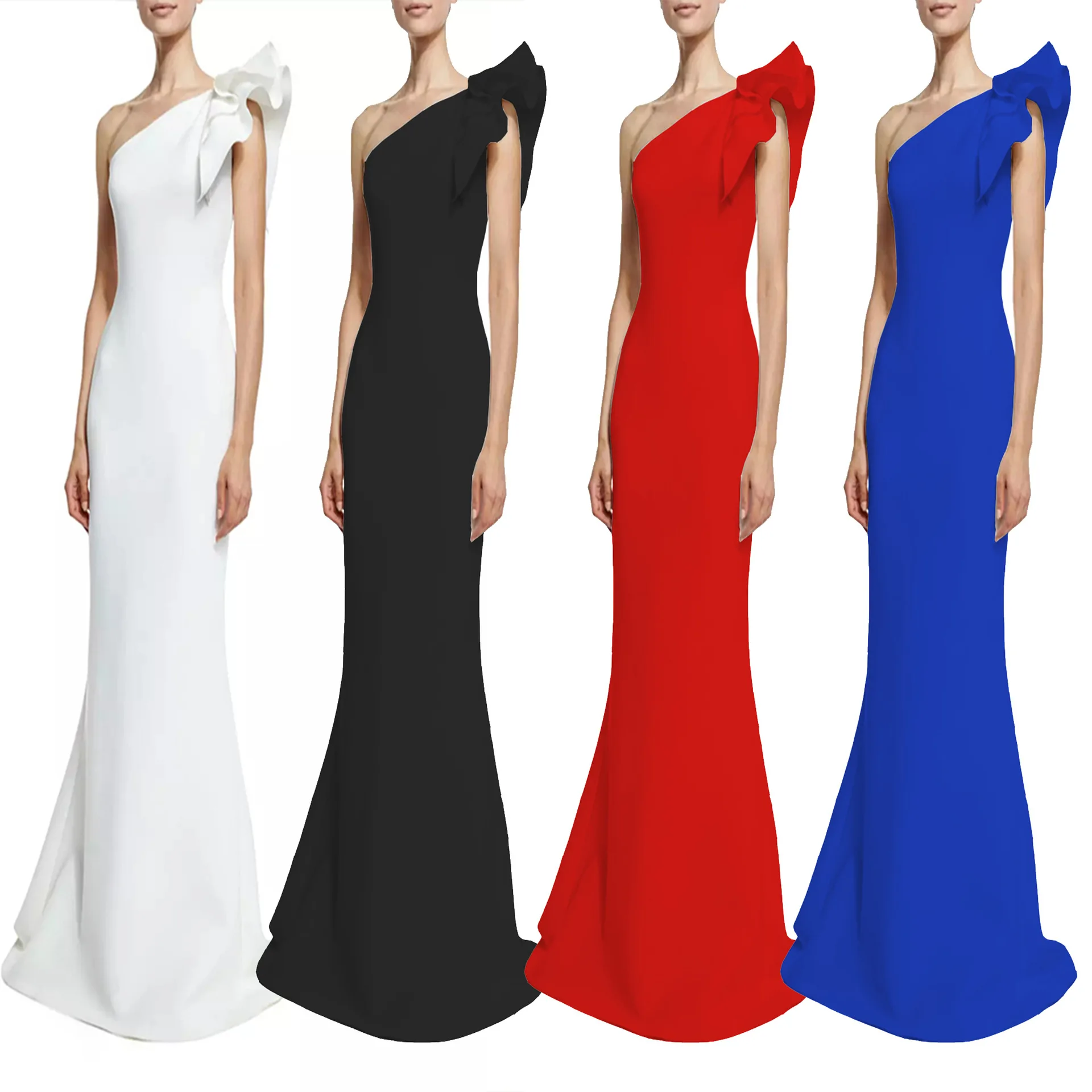 

Europe and America Sexy Dress Ceremonial Dress Lotus Leaf Sleeves Cultivate One's Moral Character Single Shoulder Fashion