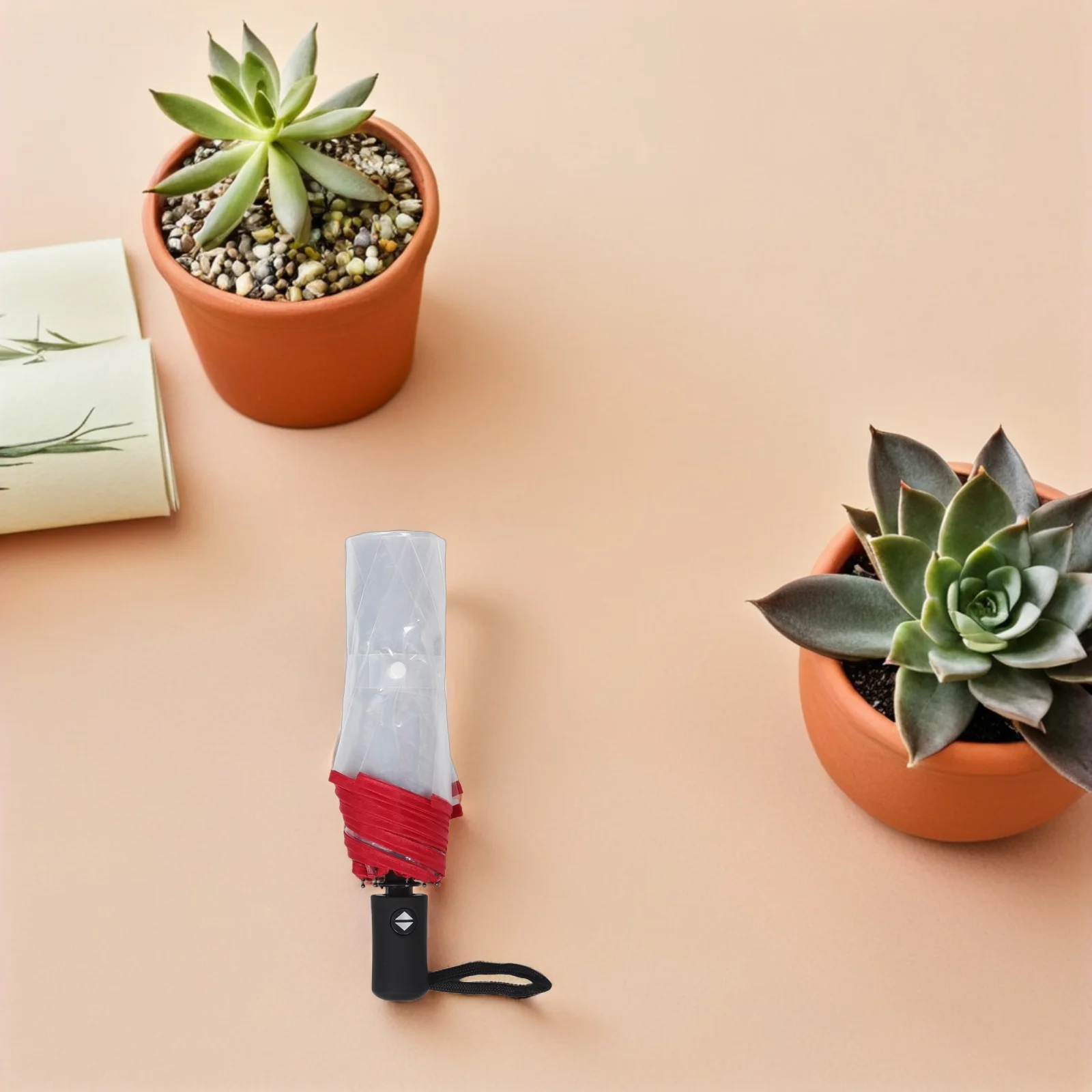 

Automatic Folding Transparent Umbrella Red Auto Open Close Clear Rain Parasol For Travel Wedding Outdoor Events Three-Fold