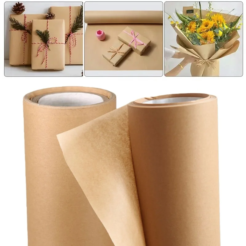 1Roll 10M Brown Kraft Paper Roll Gift Wrapping Paper Eco-friendly Present Packaging Materials Paper Bouquet Gift Box Craft Paper