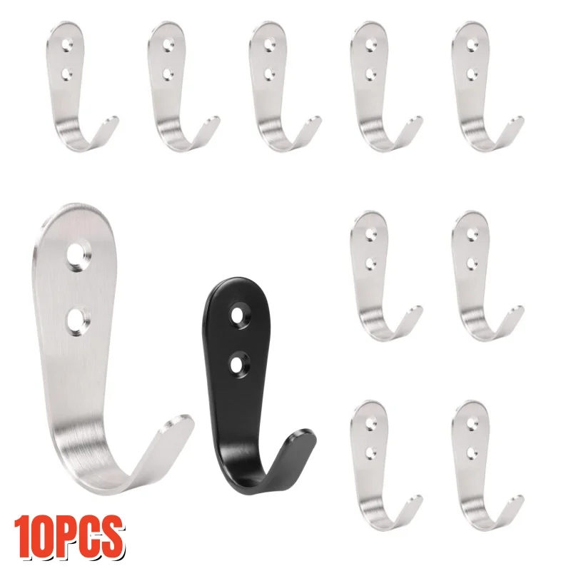10PCS Stainless Steel Coat Hooks,Wall Mounted Single Prong Robe Hook Rustproof Waterproof for Hanging Towel,Bags,Hat,Cap,Scarf