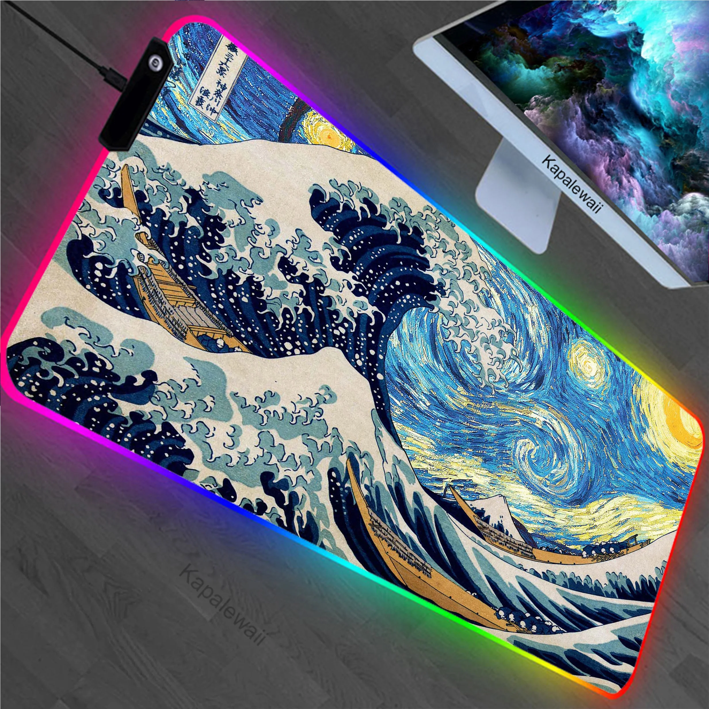 

Great Wave Off RGB Gaming Mousepad Pc 90x40cm Mouse Pad Mousemat Non-slip Rubber Pads Big Desk Mat Locking Edge Keyboard Pads