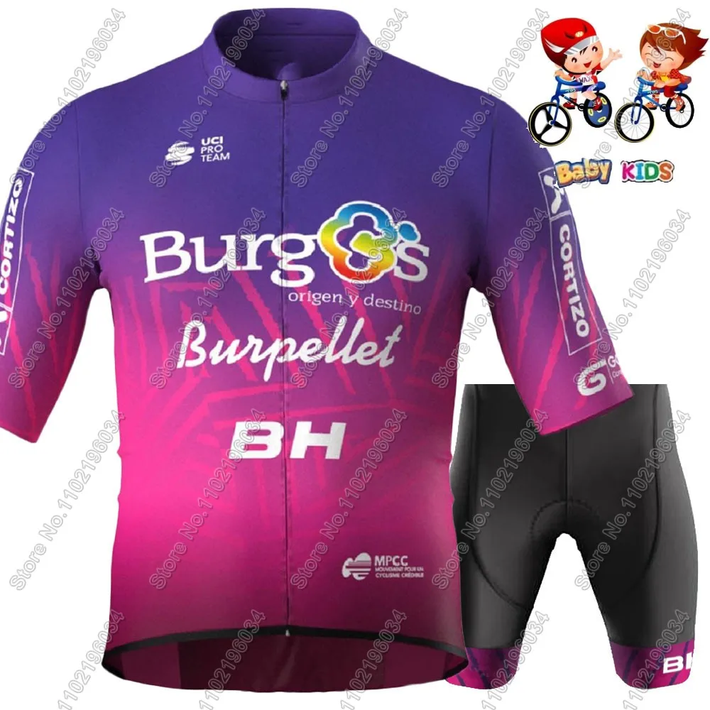 Niños 2025 Burgos Burpellet BH 202 equipo España Ciclismo Jersey Set niños niñas púrpura Ciclismo Ropa niños bicicleta traje MTB Ropa