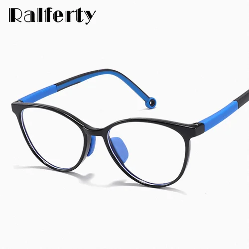 Imagen 2 del producto Ralferty-gafas TR90 con montura de ojo de gato para niño y niña, lentes antiazules flexibles con prescripción de 0 dioptrías