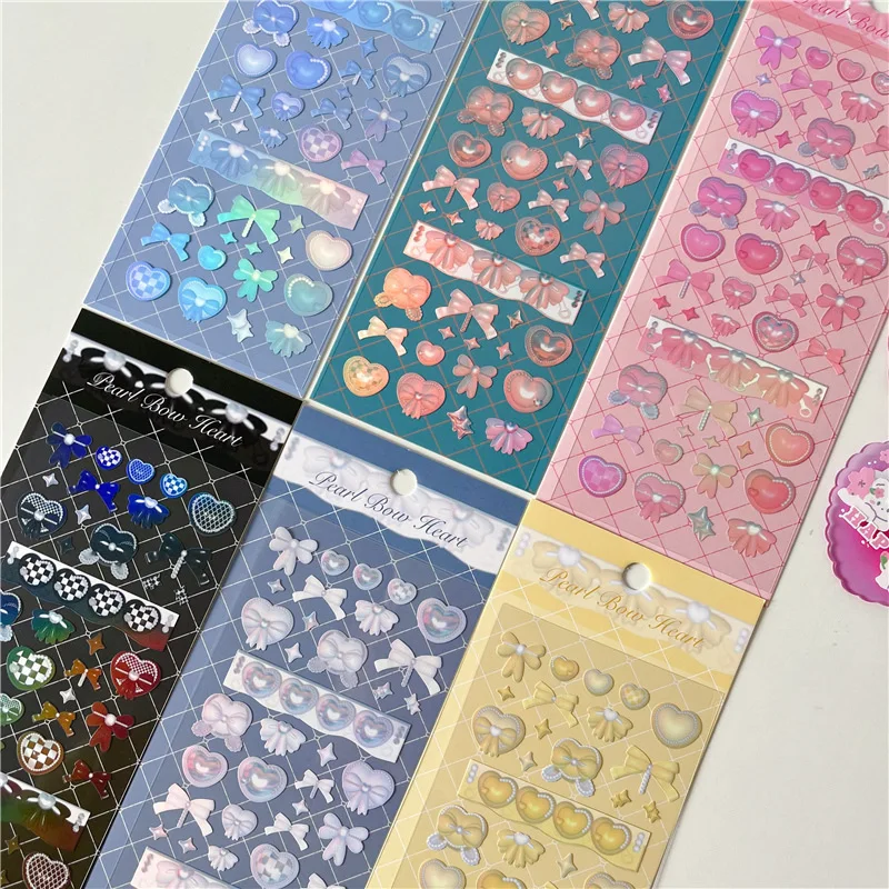 Shuuo 1 conjunto/6 pçs coreano laser cartão adesivos scrapbooking material adesivos kpop papelaria adesivos diy cartão capa titular decoração