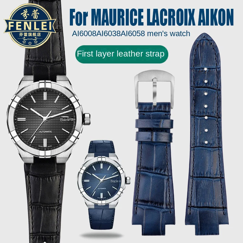 For MAURICE LACROIX AIKON Cowhide Men's Watch Strap AI1018 AI6058 AI6038 AI6008 Crocodile Leather Bracelet 24*13MM Watch band