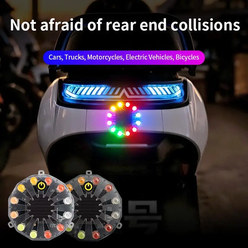 Solar Colorful Warning Flash Light Strong Magnet Truck Night Width Tail Light Brake Car Anti-Rear Collision LED Indicator Lamp