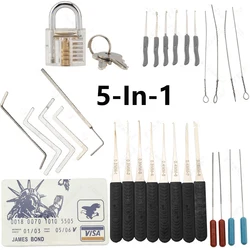 Herramientas de mano 5 en 1, juego de selección de bloqueo, llave de tensión de fila, llave rota, Extractor automático, gancho de extracción, Hardware, suministros de cerrajero