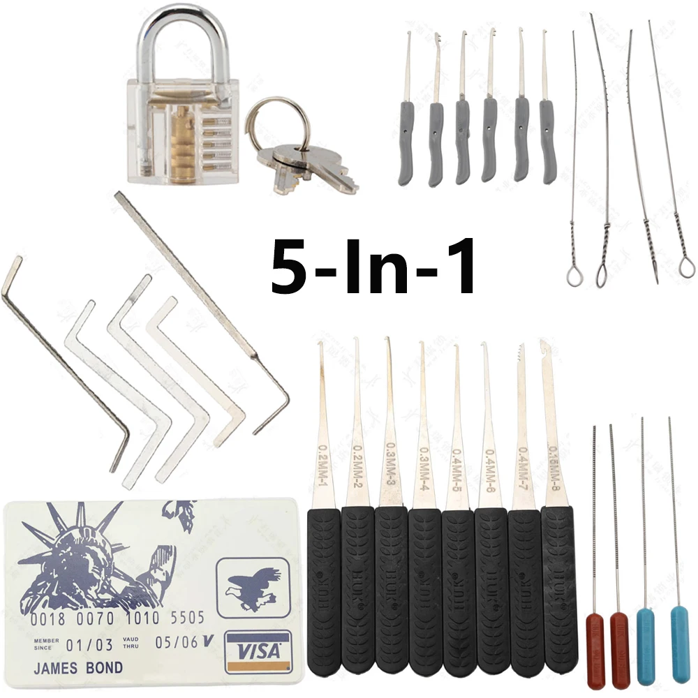 5 In 1 Hand Tools Lock Pick Set Row Tension Wrench Tool Broken Key Auto Extractor Remove Hook Hardware Locksmith Supplies