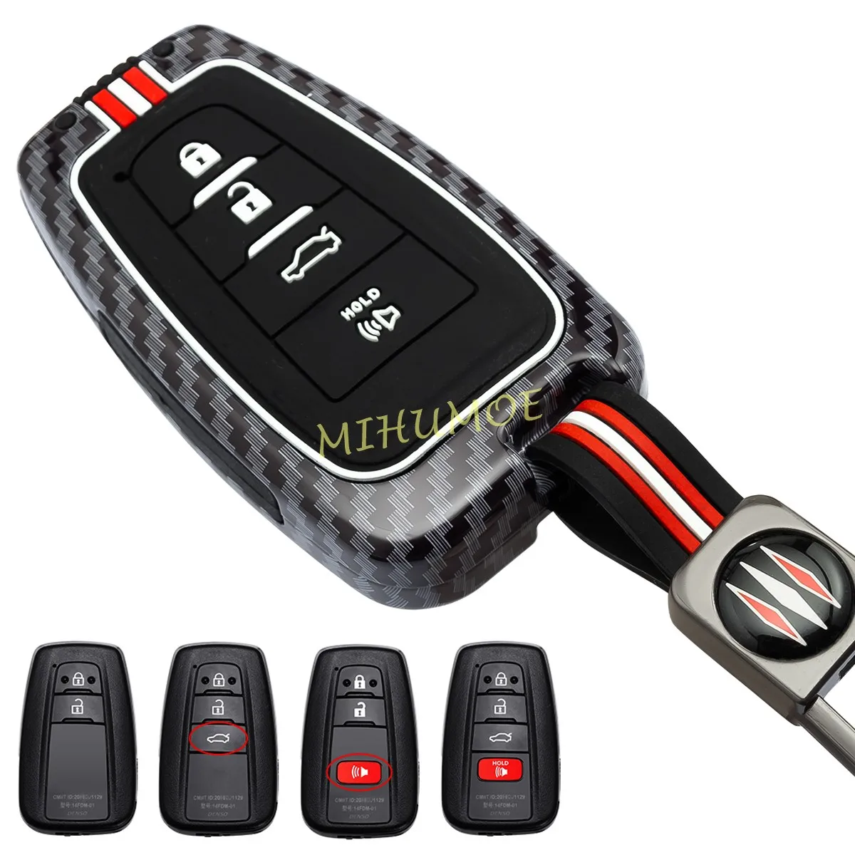 

Металлический чехол для смарт-ключа автомобиля из углеродного волокна с брелоком для Toyota Camry, RAV4, Kluger, Prius, Corolla, C-HR, Avalon, Mirai, 86, 4Runner