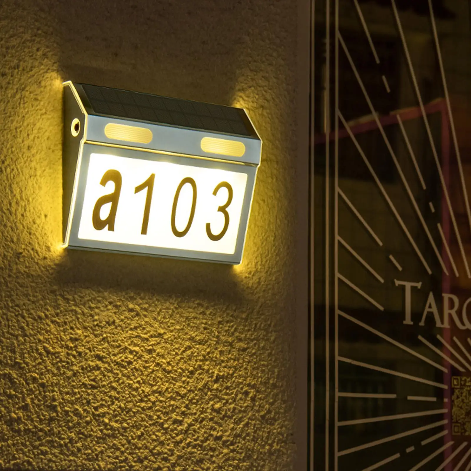 Outdoor Solar Address Sign with LED Lighted Numbers Waterproof Stainless Steel Plaque for House Yard Garden Wall Mounted Modern