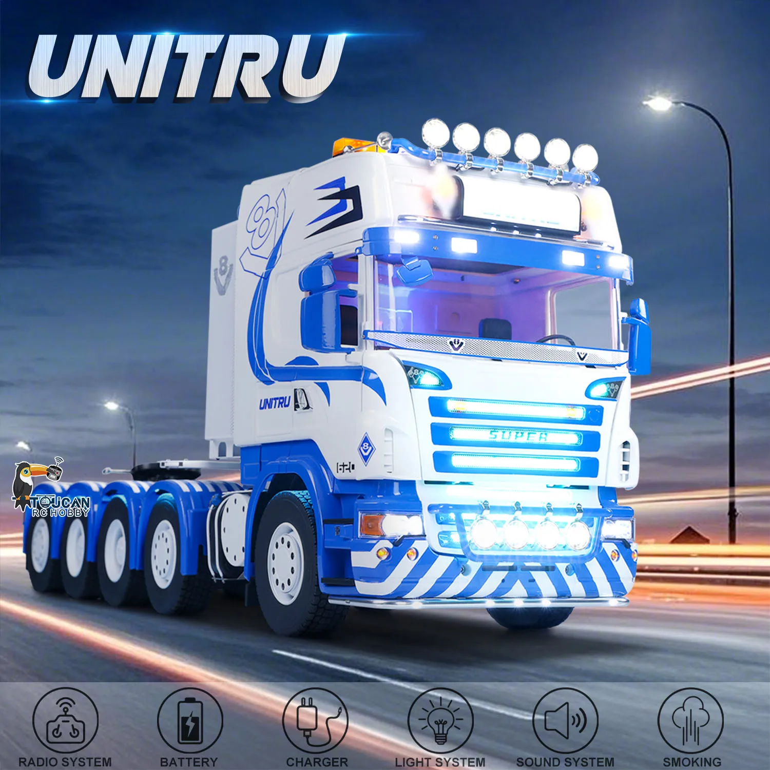 10x10 Unitru 04 الهيكل المعدني SC 3Speed 1/14 RC شاحنة جرار RTR التحكم عن بعد شاحنة سيارة الدخان ضوء الصوت ST8 راديو البطارية
