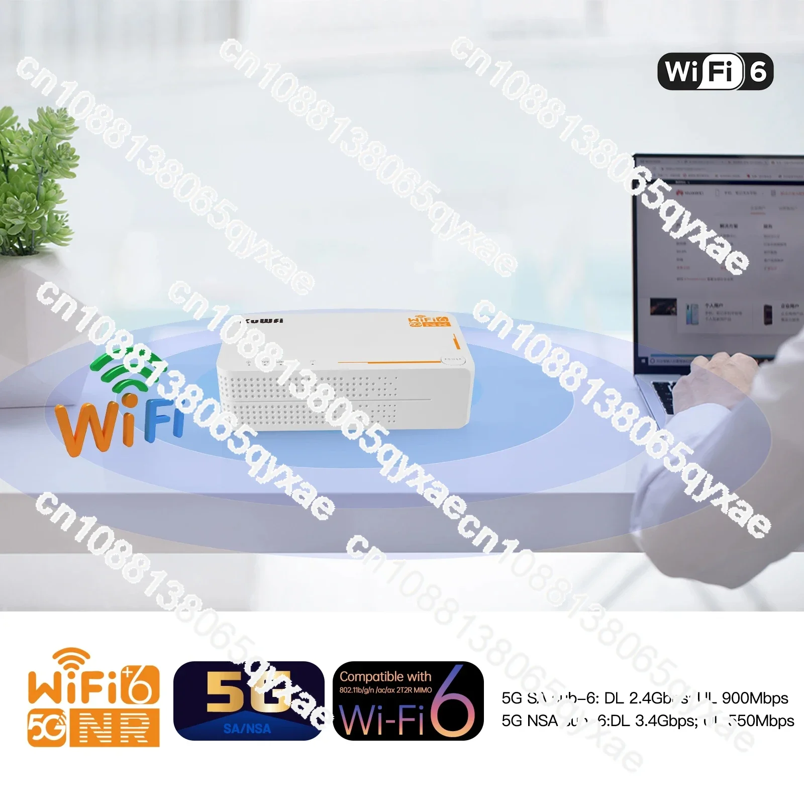 KuWFi C160 Unlocked Portable 5G CPE Router Ax3600 4000mAh Battery WiFi 6 Pocket Router Supporting 2.4G/5G Frequency Mobile Use