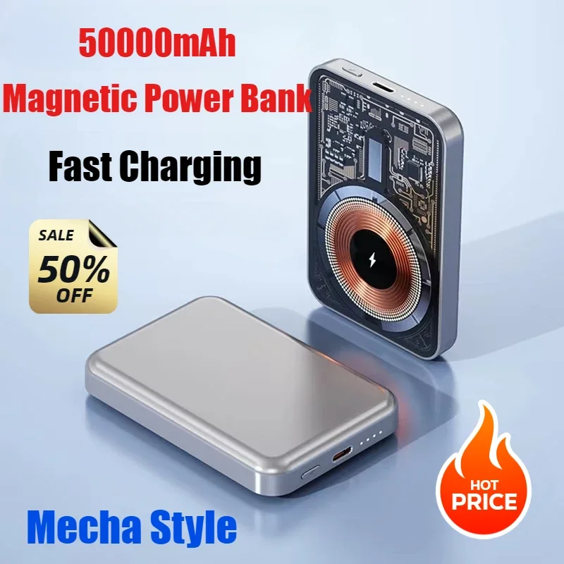 50000mAh Mini Power Bank Magsafe Wireless Battery Charger Cases Portable Type-C Fast Chargeing for iPhone Samsung Xiaomi Android