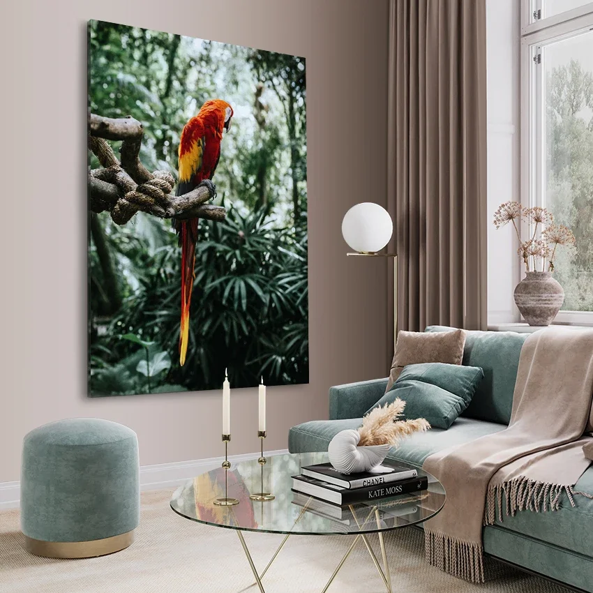 Monalt Jungle Wild Animals Wall Art Canvas Painting With Frame Elephant Peacock Tiger Parrot Flamingo Poser Modern Abstrac